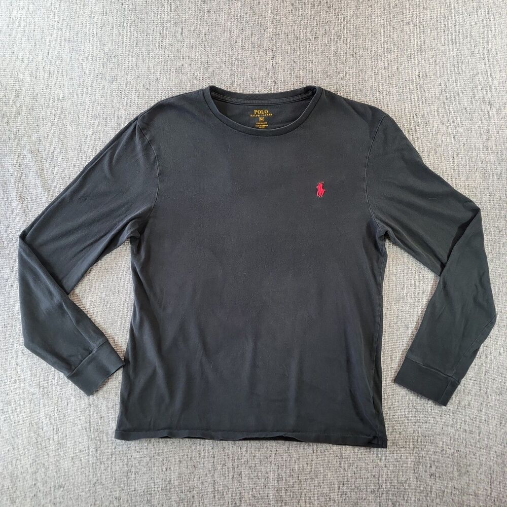 Polo Ralph Lauren Men's Long Sleeve T-Shirt Black Red Pony Custom Fit M